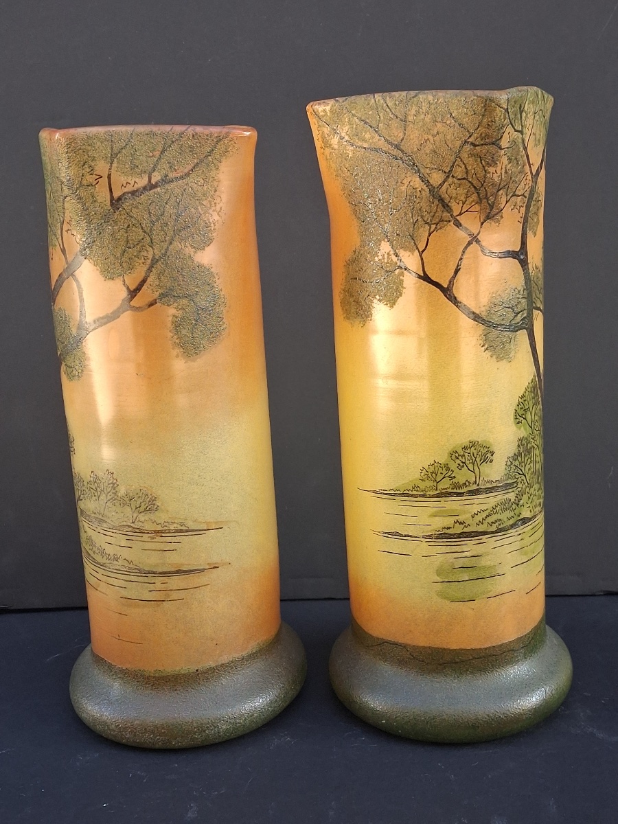 Legras ( attribué à ) paire de vases en verre émaillé -photo-2