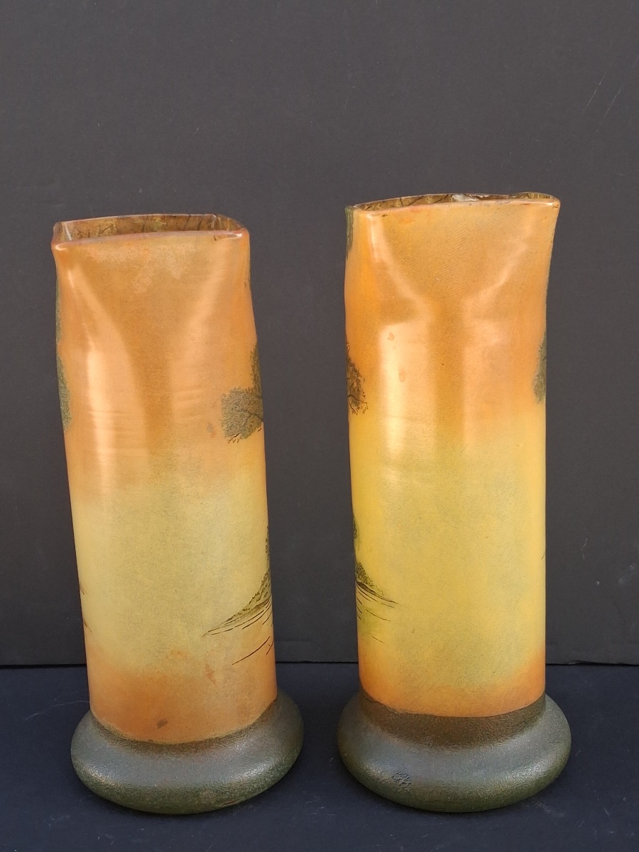 Legras ( attribué à ) paire de vases en verre émaillé -photo-3