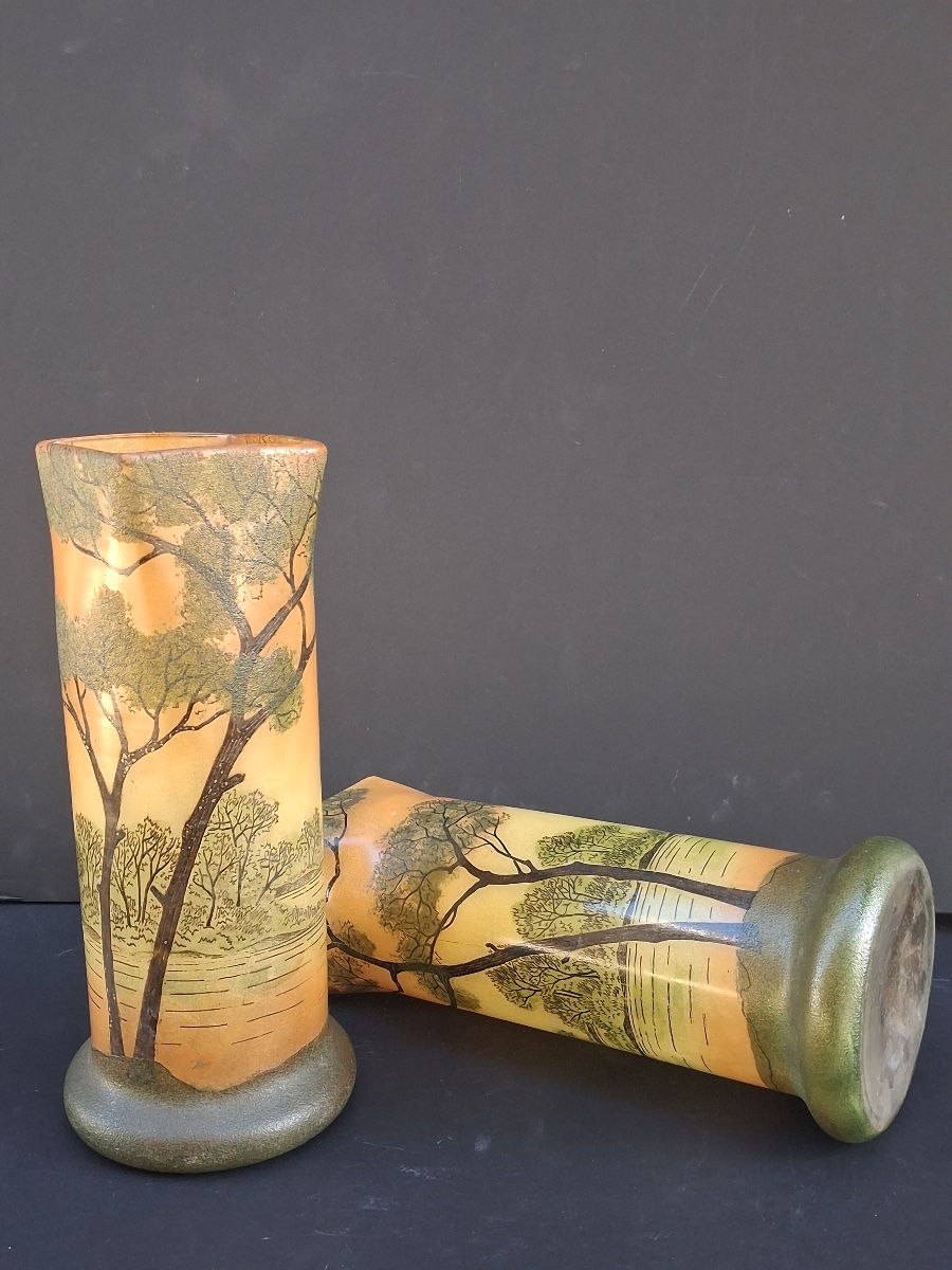 Legras ( attribué à ) paire de vases en verre émaillé -photo-4