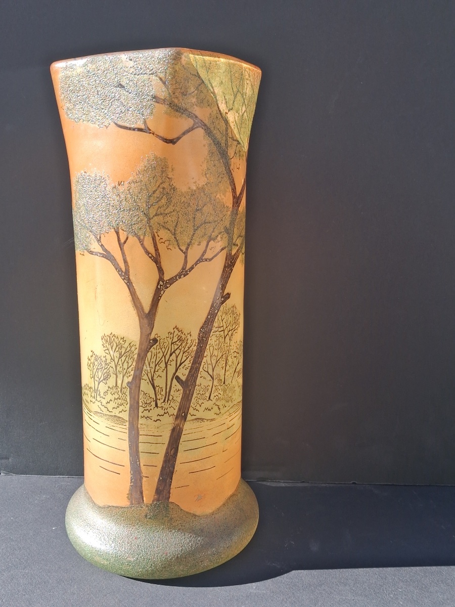 Legras ( attribué à ) paire de vases en verre émaillé -photo-1