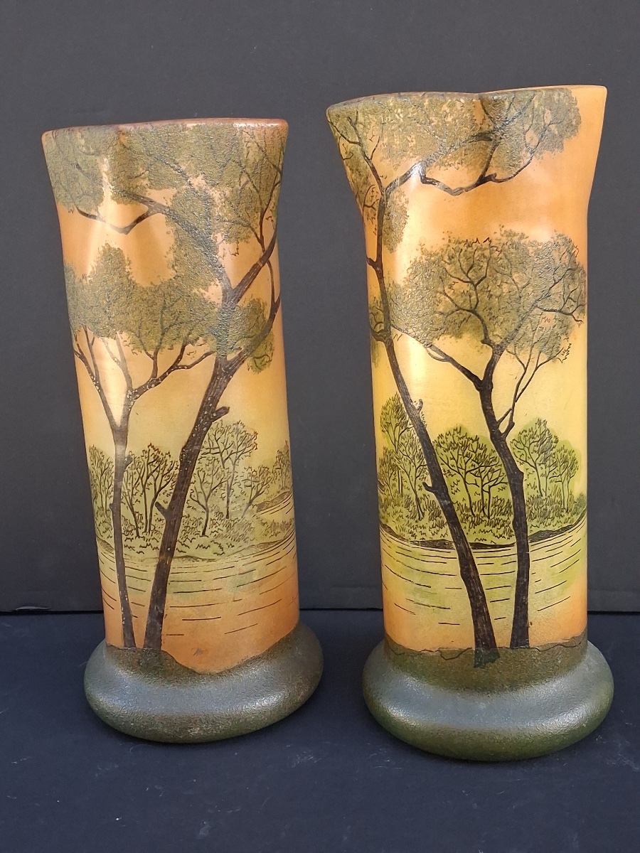 Legras ( attribué à ) paire de vases en verre émaillé 