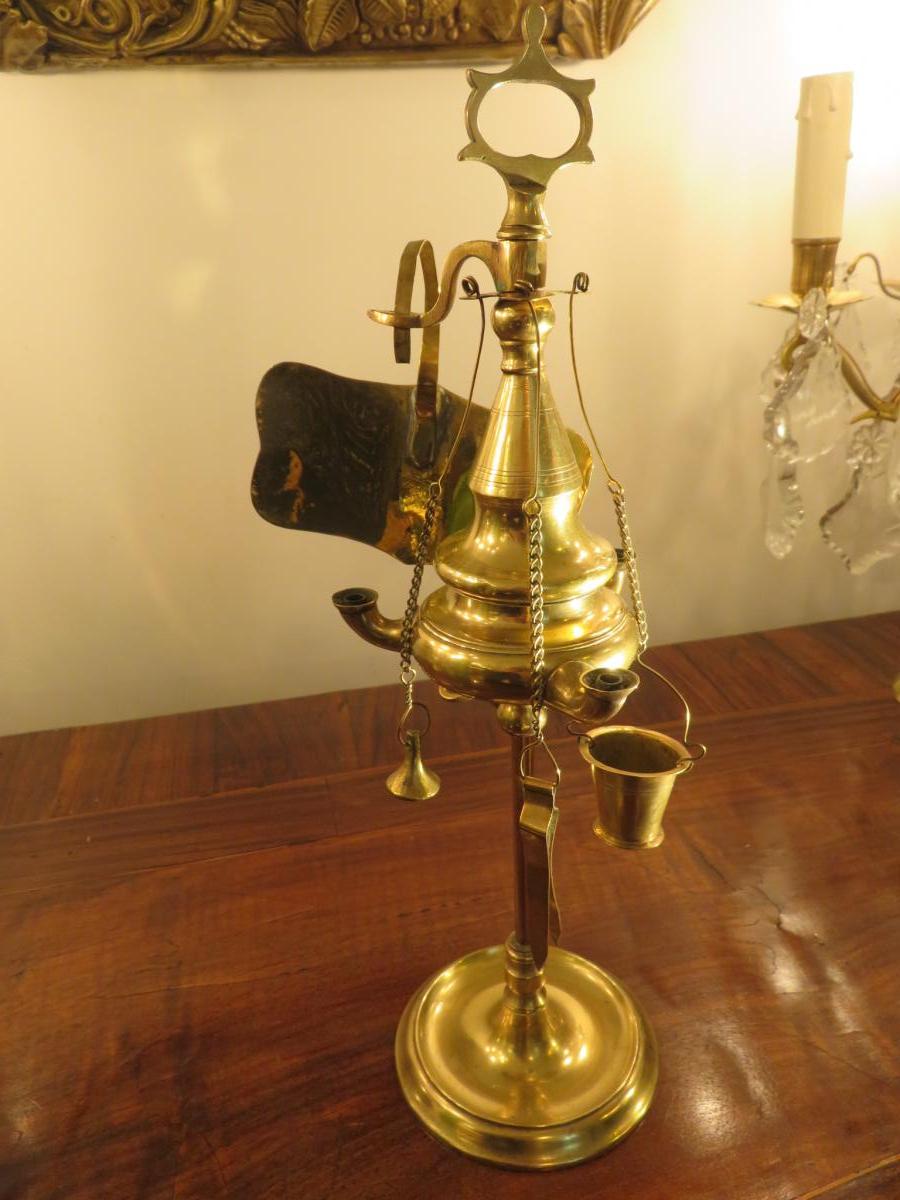 Brass Oil Lamp, Called "florentine" Early XIX-photo-4