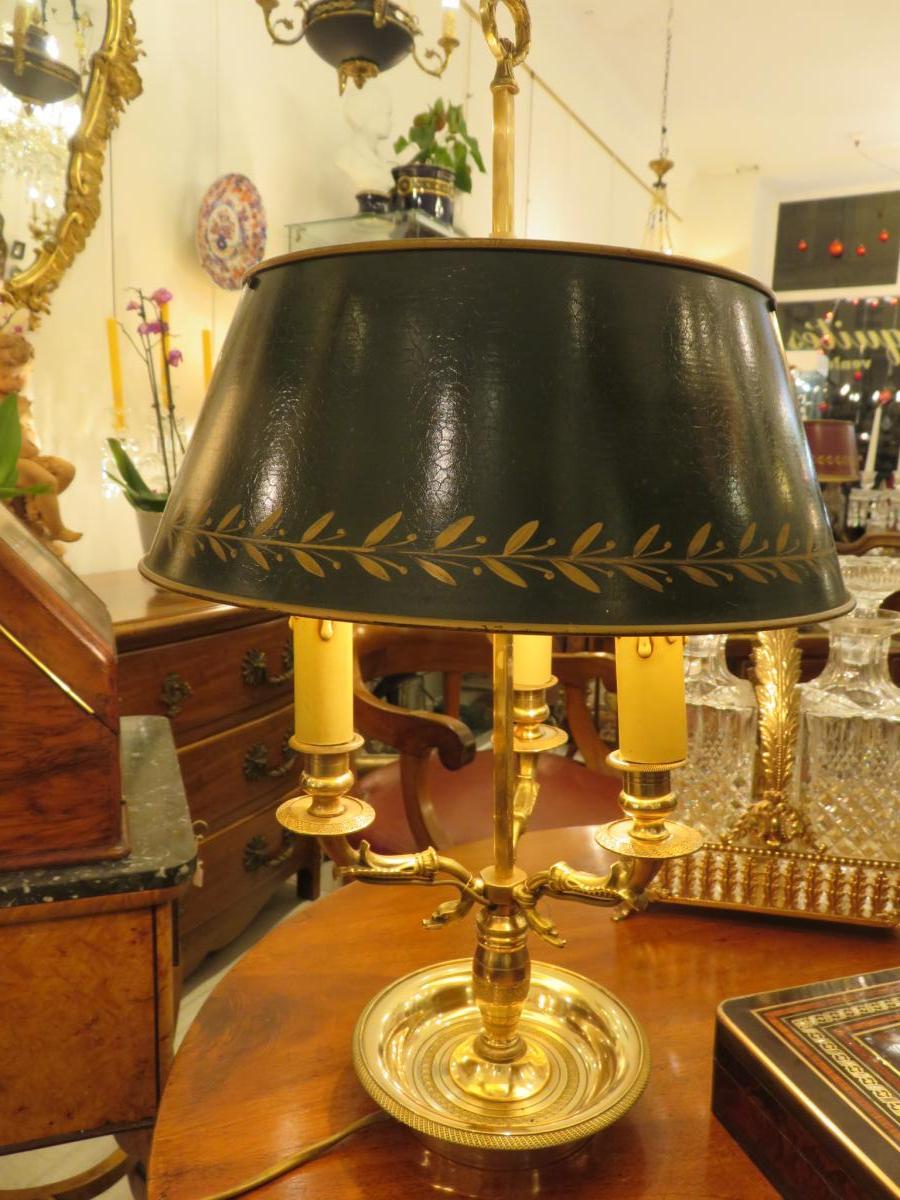 Lampe Bouillotte à Trois Feux , Tête De Cygne , En Bronze Doré  Début XXème-photo-6