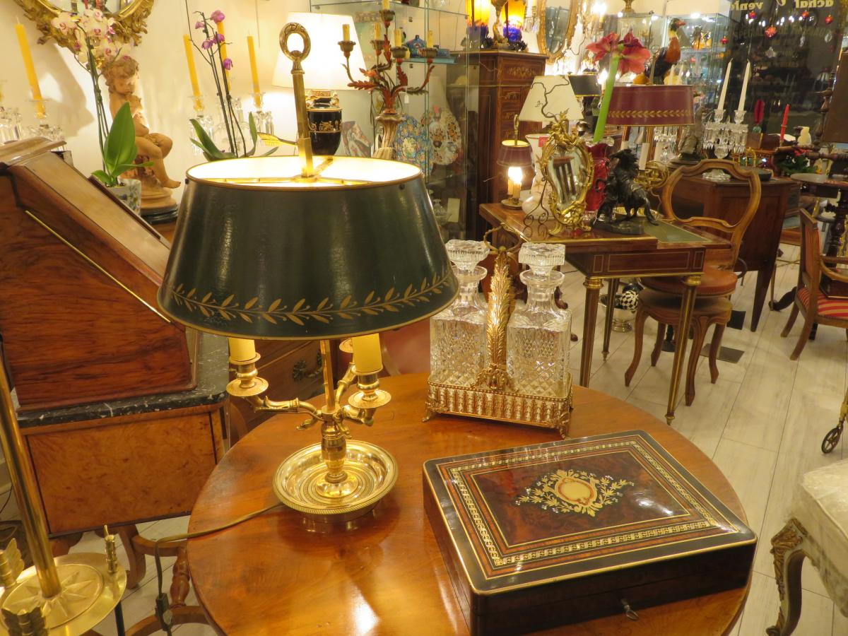 Lampe Bouillotte à Trois Feux , Tête De Cygne , En Bronze Doré  Début XXème-photo-7