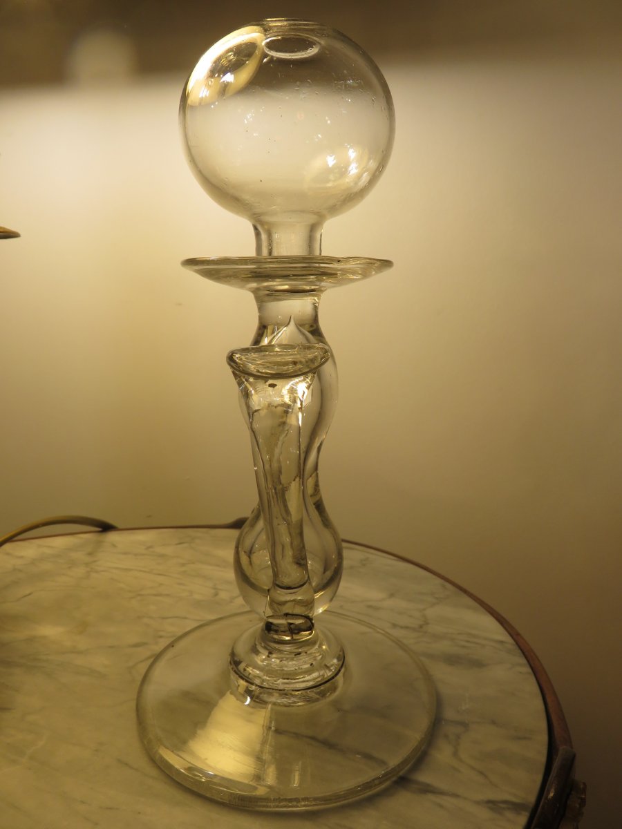 Lampe à Huile En Verre Soufflé Dite De Dentellière XIX ème-photo-2