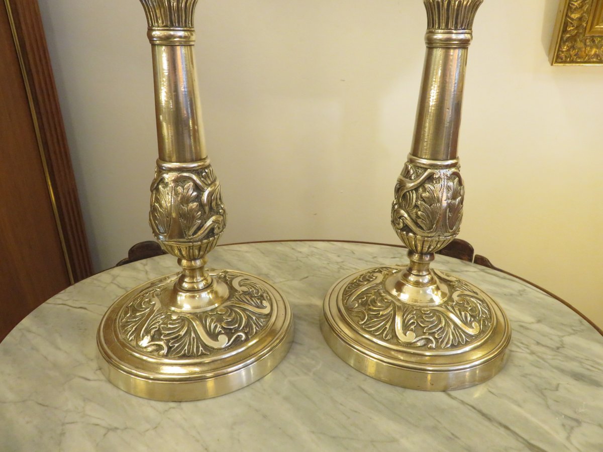 Pair Of Candlesticks In Silver Bronze XIX-photo-2