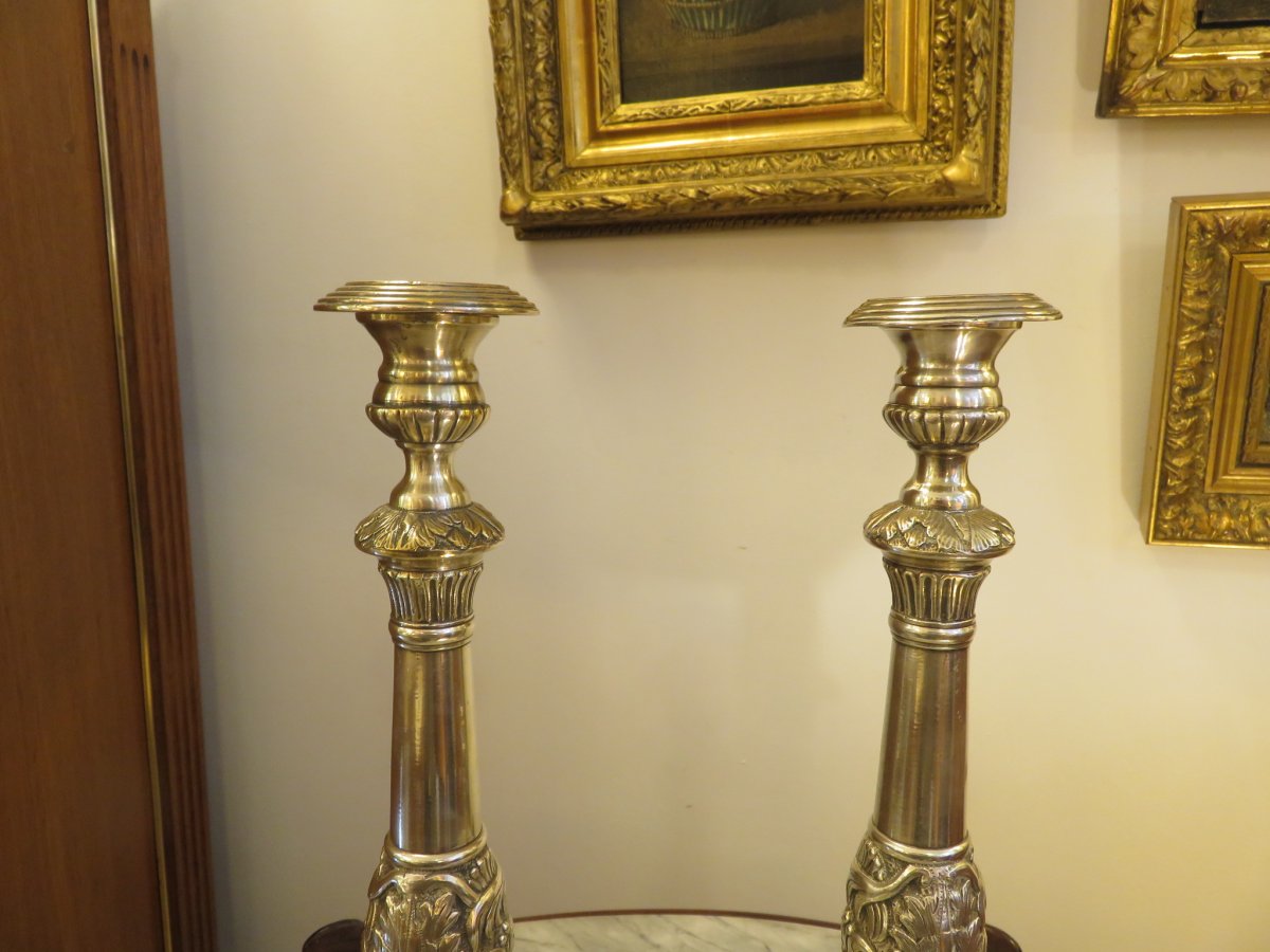 Pair Of Candlesticks In Silver Bronze XIX-photo-3