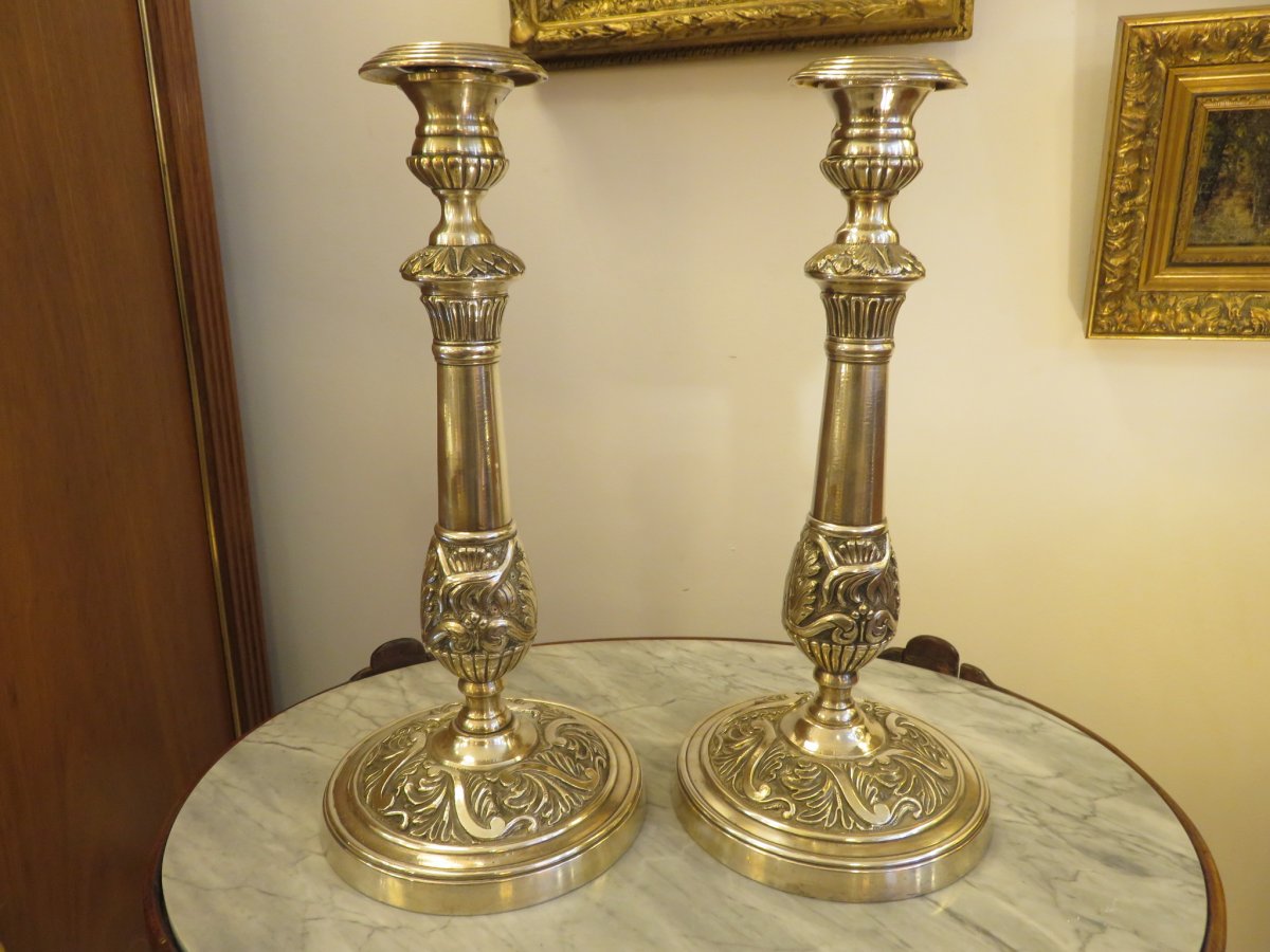 Pair Of Candlesticks In Silver Bronze XIX-photo-4