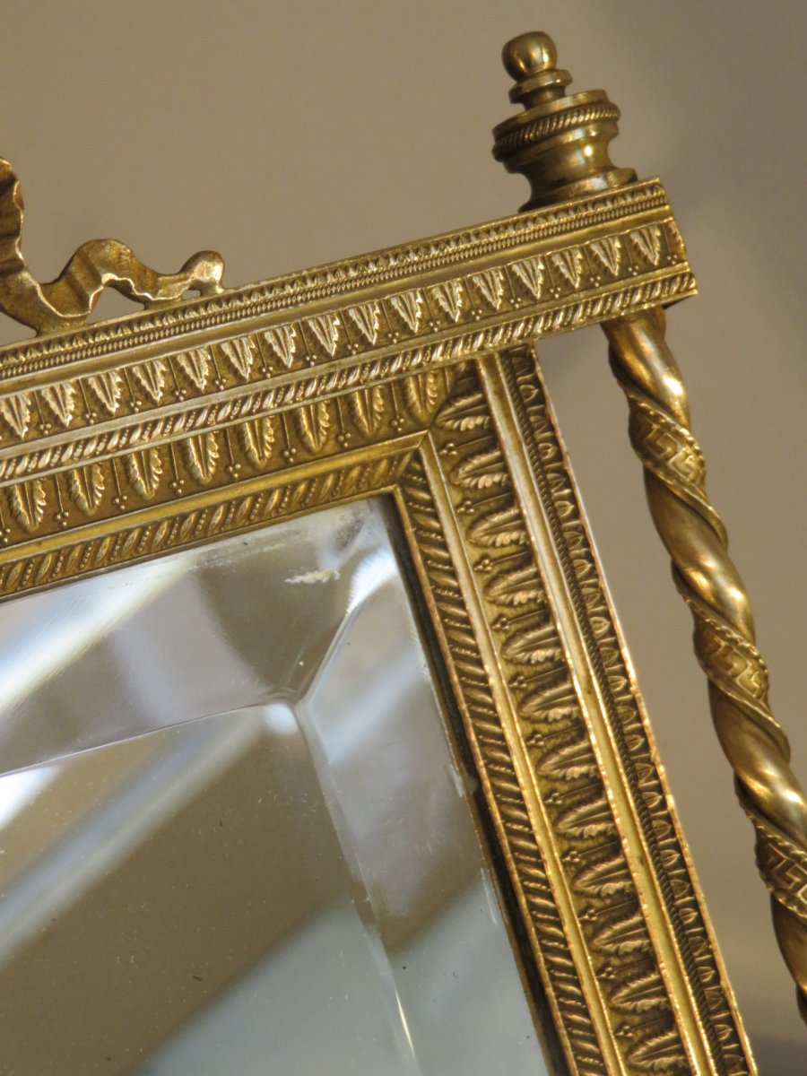 Miroir à Poser En Bronze Doré , Glace Biseautée , De Style Louis XVI époque Napoléon III ,-photo-3