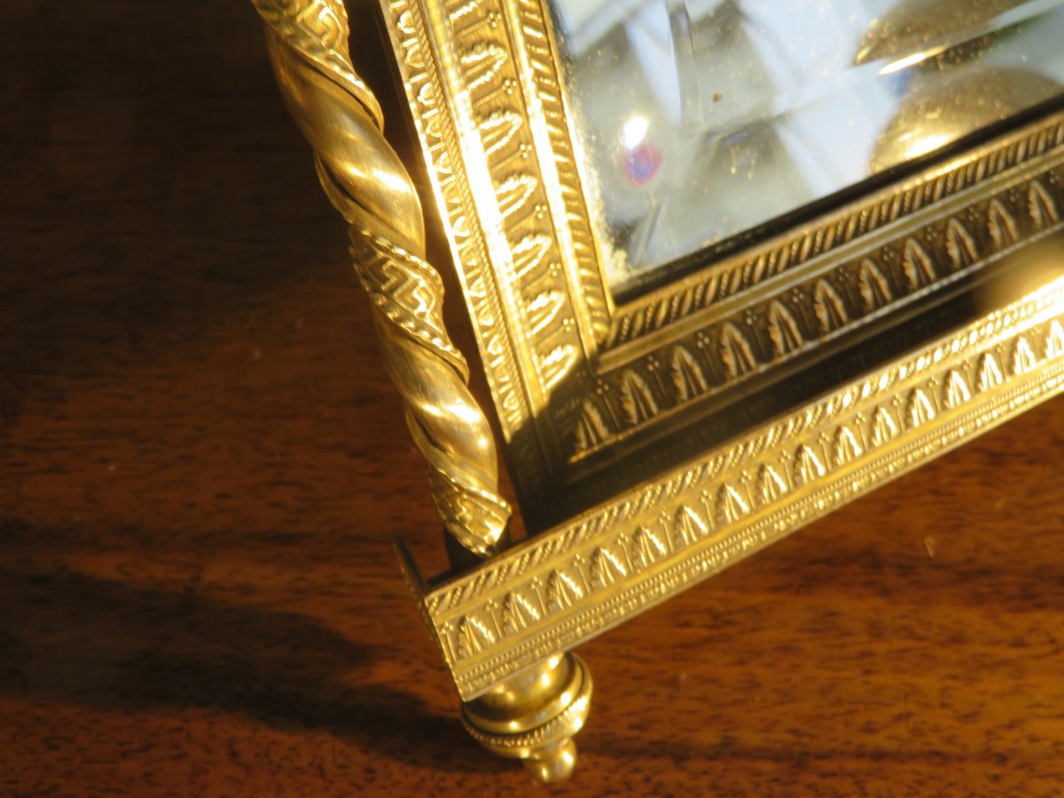 Miroir à Poser En Bronze Doré , Glace Biseautée , De Style Louis XVI époque Napoléon III ,-photo-4