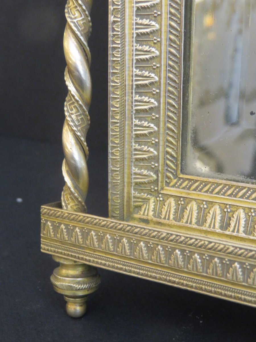 Miroir à Poser En Bronze Doré , Glace Biseautée , De Style Louis XVI époque Napoléon III ,-photo-3