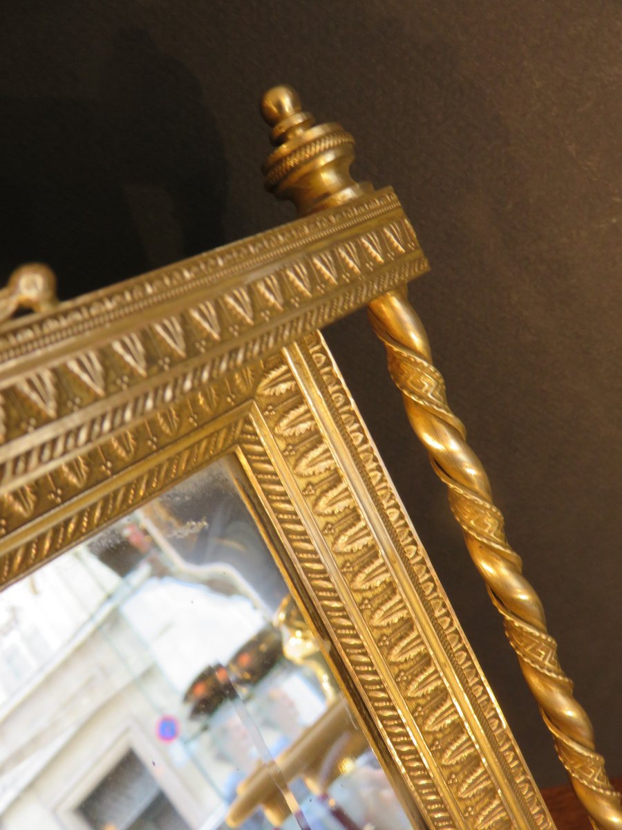 Miroir à Poser En Bronze Doré , Glace Biseautée , De Style Louis XVI époque Napoléon III ,-photo-5