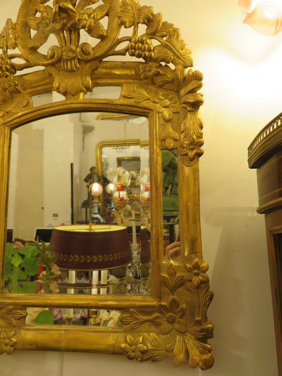 Miroir En Bois Doré à Pare Closes De Style Louis XV , Début XIX ème -photo-4