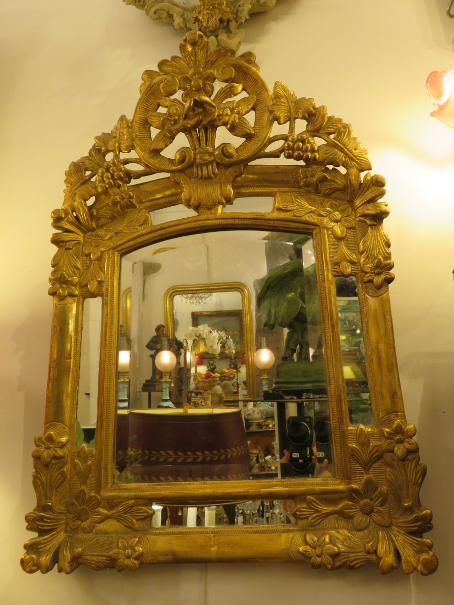 Miroir En Bois Doré à Pare Closes De Style Louis XV , Début XIX ème -photo-8