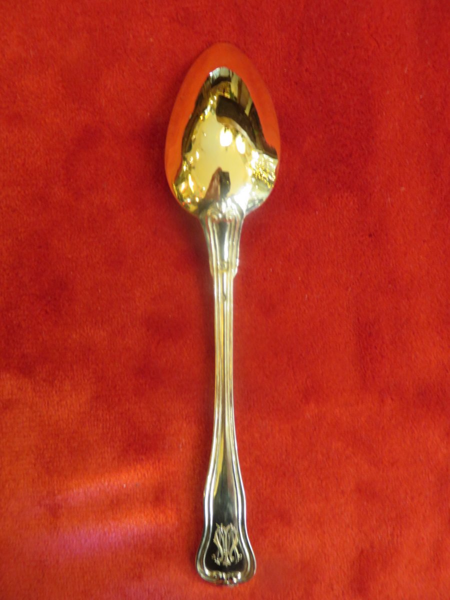 Set Of Twelve Teaspoons , In Vermeil , Minerve 1 Er Titre In Their Original Box XIX ème-photo-3