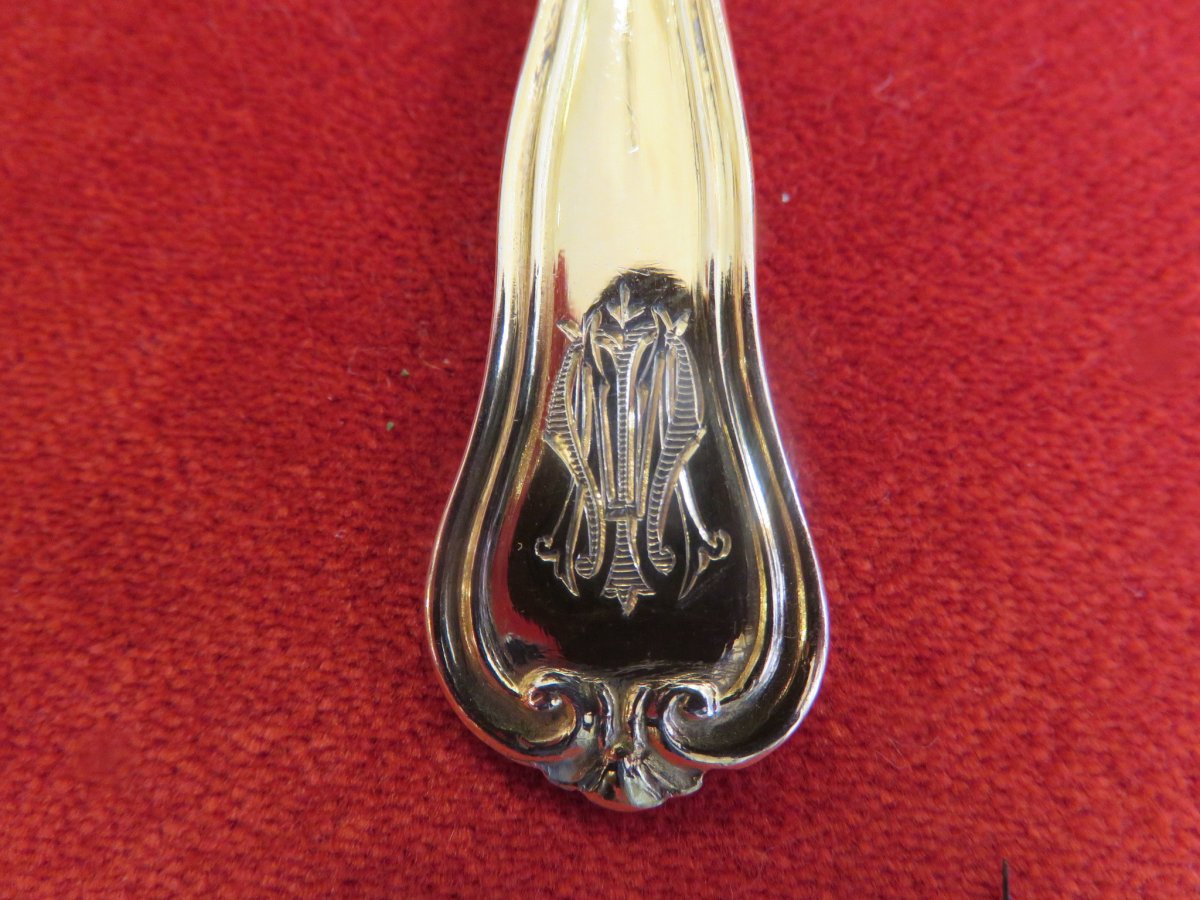 Set Of Twelve Teaspoons , In Vermeil , Minerve 1 Er Titre In Their Original Box XIX ème-photo-2