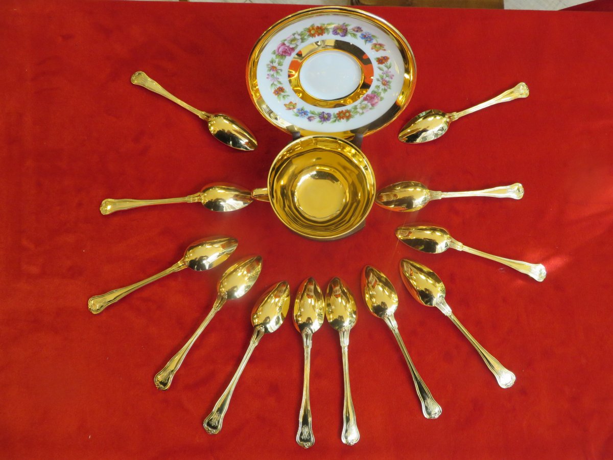 Set Of Twelve Teaspoons , In Vermeil , Minerve 1 Er Titre In Their Original Box XIX ème-photo-8