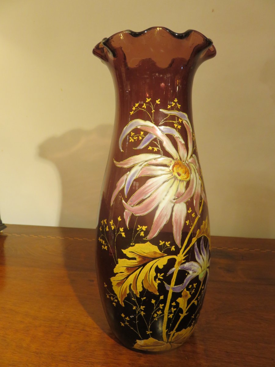 Vase Balustre à Collerette (hauteur 30 Cm ) Montjoye Saint Denis (Legras)  époque Art Nouveau -photo-4