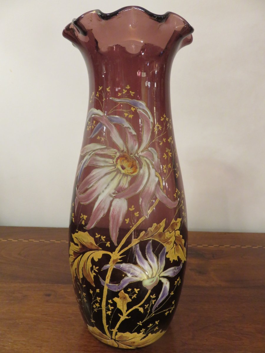Vase Balustre à Collerette (hauteur 30 Cm ) Montjoye Saint Denis  époque Art Nouveau 