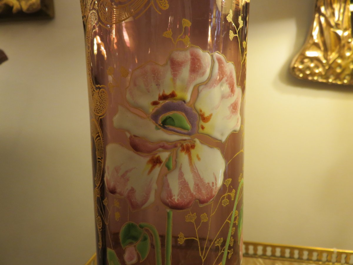 Vase tubulaire émaillé d'époque Art Nouveau -photo-4