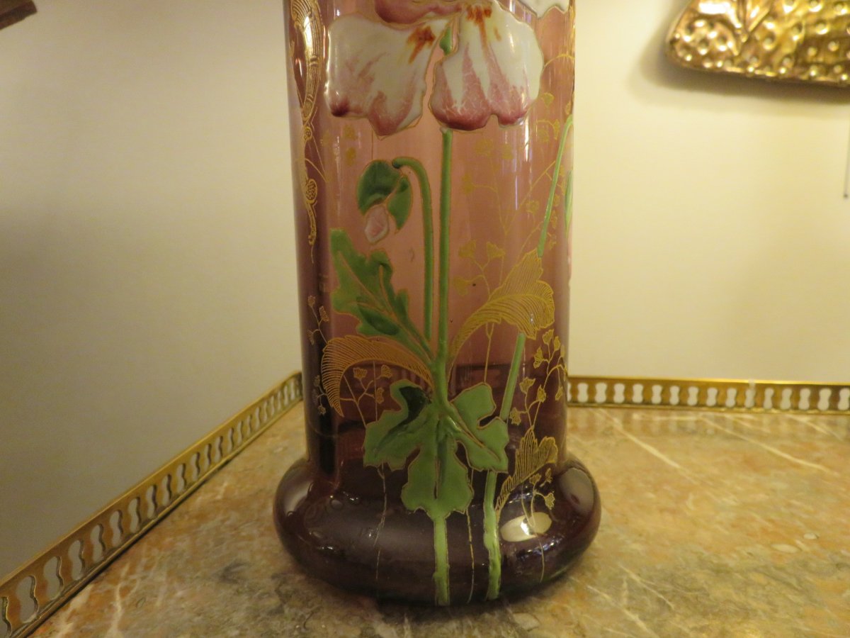 Vase tubulaire émaillé d'époque Art Nouveau -photo-1