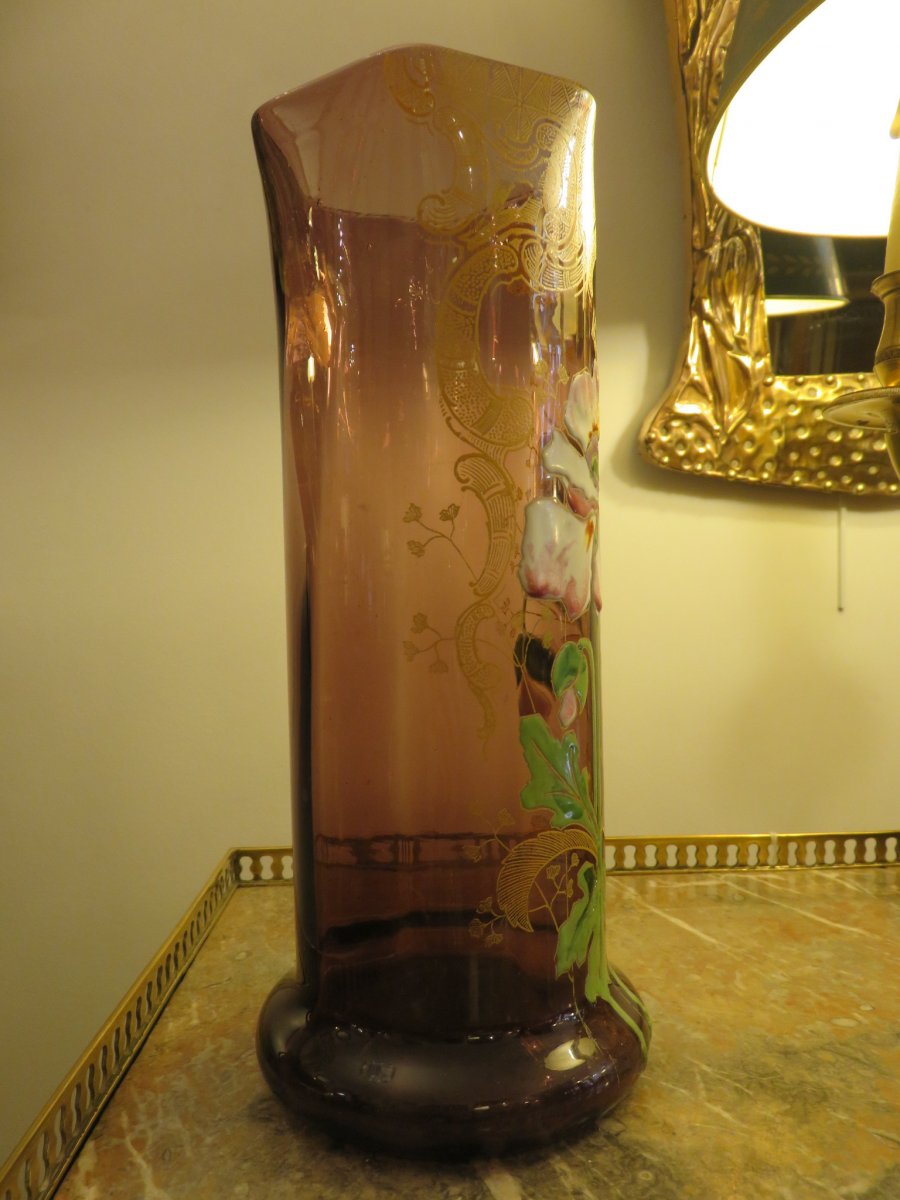 Vase tubulaire émaillé d'époque Art Nouveau -photo-3