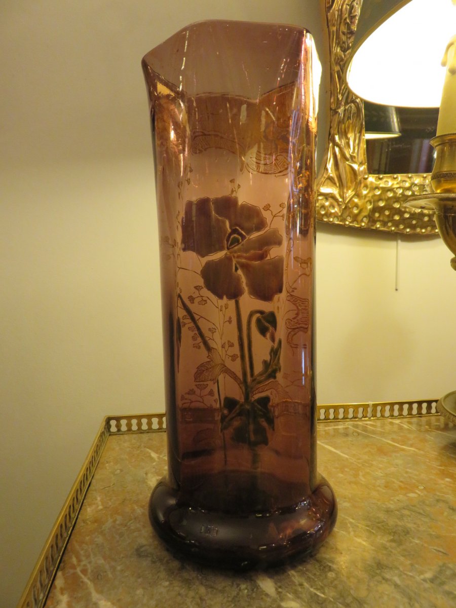 Vase tubulaire émaillé d'époque Art Nouveau -photo-4