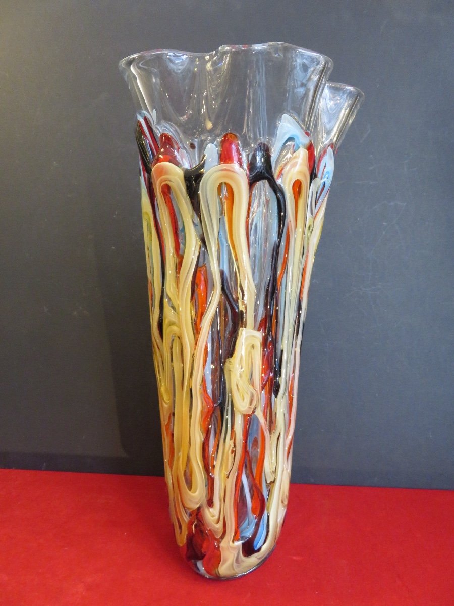 Murano Glass Vase (height 38 Cm) By Sergio Costantini Born In 1956-photo-3