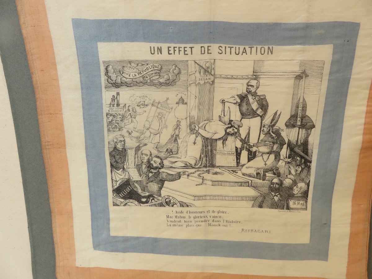 Caricature Du Général De Mac Mahon Imprimée Sur Un Foulard De Soie : Un Effet De Situation 1877