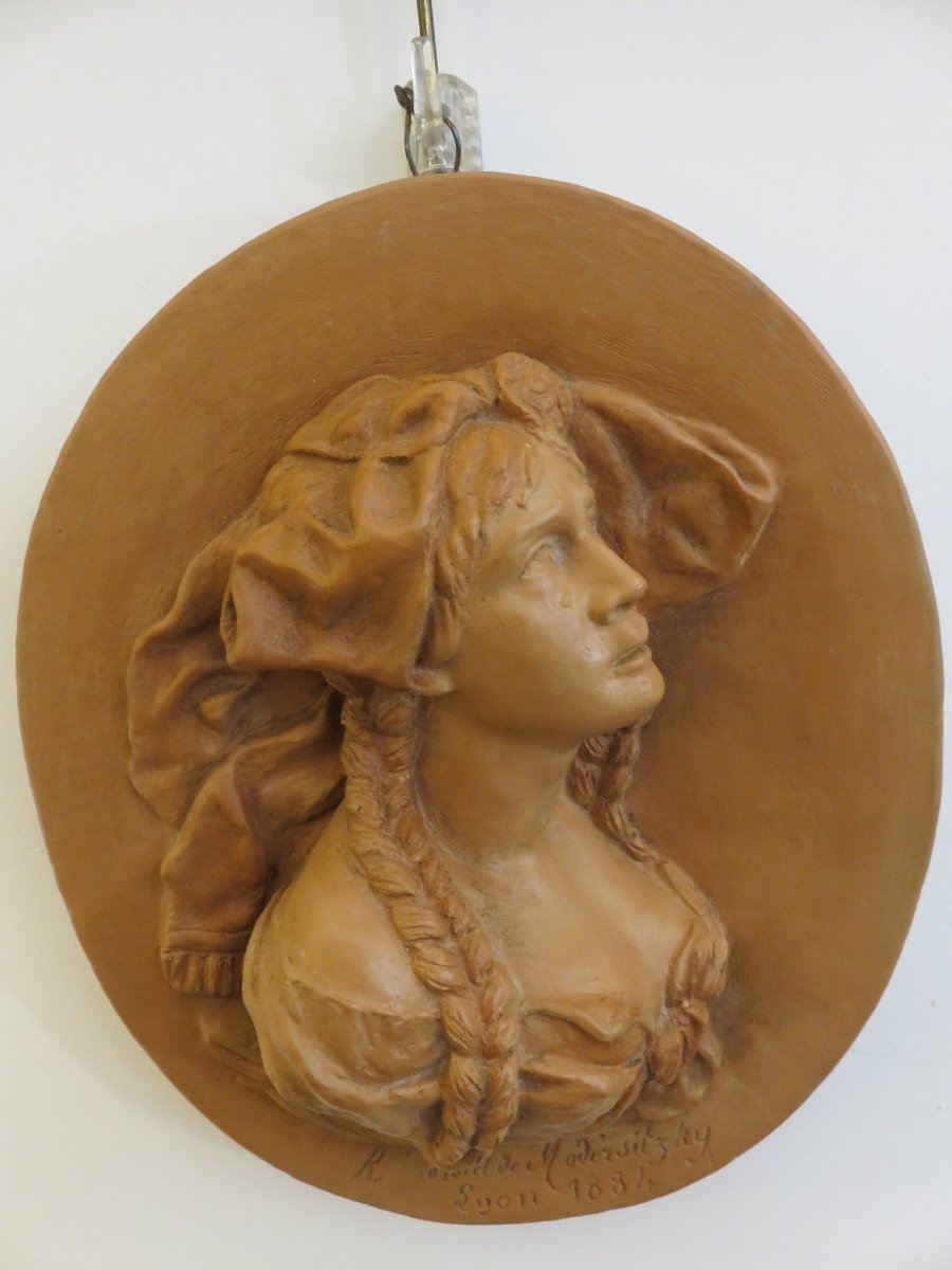 Terracotta Medallion Depicting The Loss Of Alsace Lorraine Signed Violet De Modersitzky-photo-1