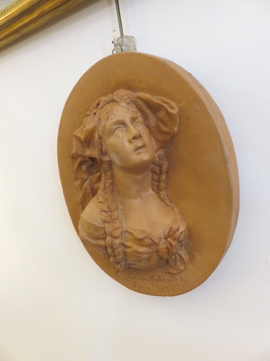 Terracotta Medallion Depicting The Loss Of Alsace Lorraine Signed Violet De Modersitzky-photo-5