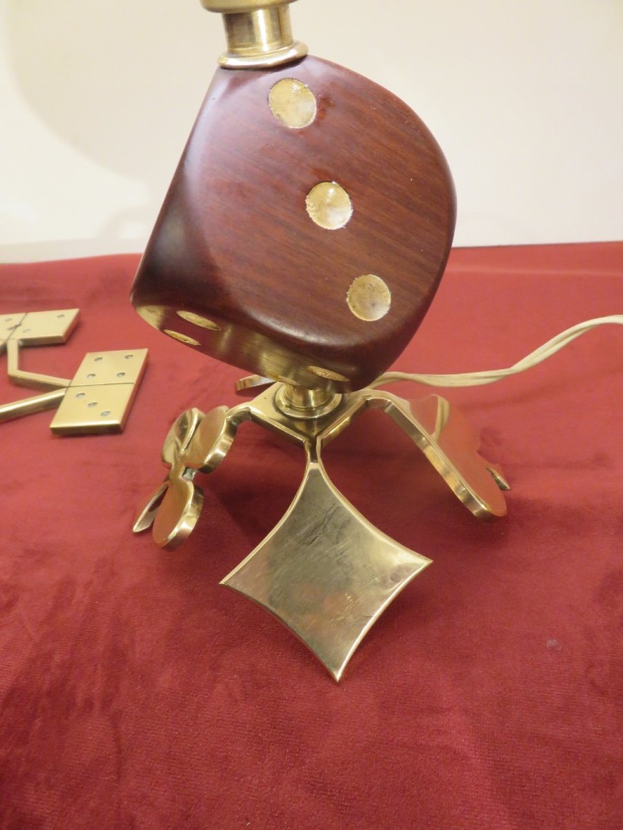 Small Brass Lamp With Card Game Decor, Intended For Players-photo-1