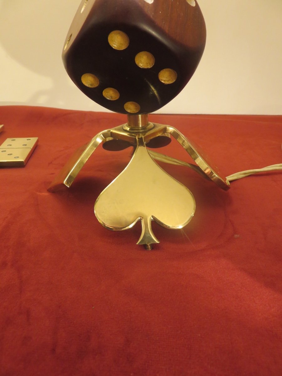 Small Brass Lamp With Card Game Decor, Intended For Players-photo-3