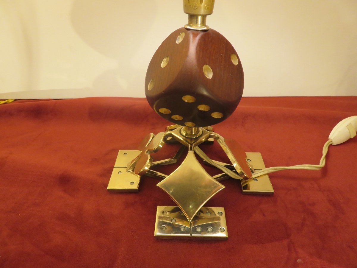 Small Brass Lamp With Card Game Decor, Intended For Players-photo-7