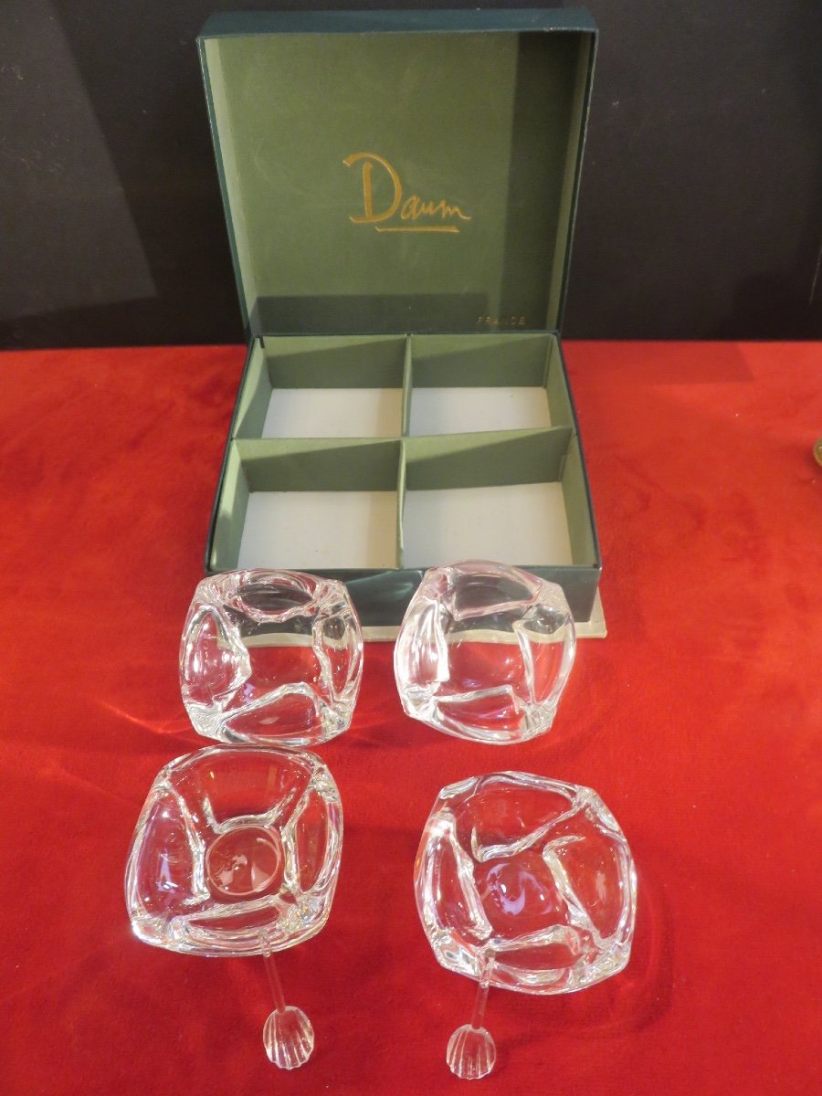 Double paire de salerons en cristal de Daum dans leur coffret -photo-2