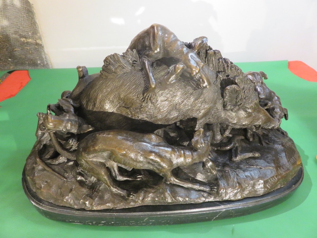 Groupe En Bronze : Sculpture Animalière Signée A Le Courtier -photo-4