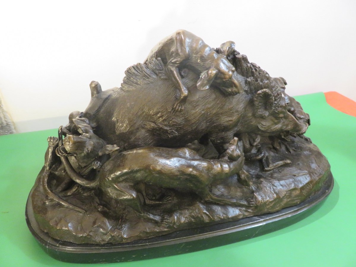 Groupe En Bronze : Sculpture Animalière Signée A Le Courtier -photo-1