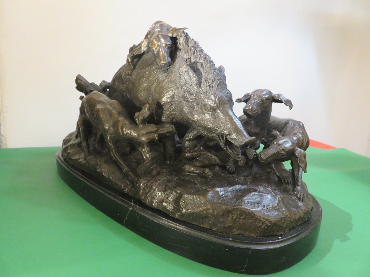 Groupe En Bronze : Sculpture Animalière Signée A Le Courtier -photo-2