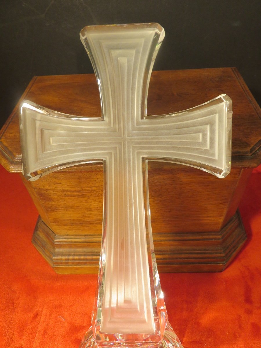 Croix à poser (H : 30 cm )  en cristal taillé  XXème-photo-1
