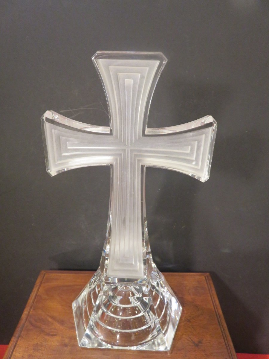 Croix à poser (H : 30 cm )  en cristal taillé  XXème-photo-4