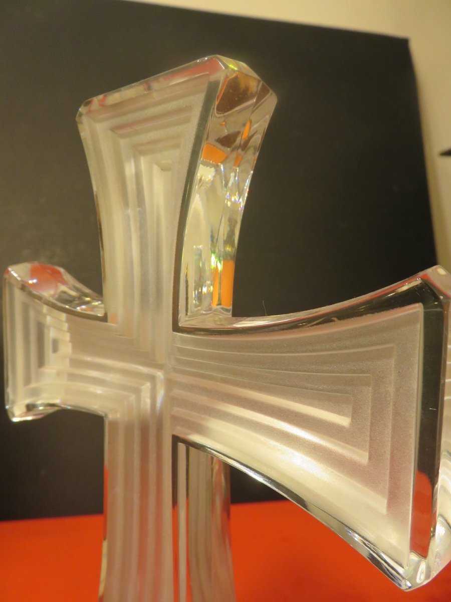 Croix à poser (H : 30 cm )  en cristal taillé  XXème-photo-6