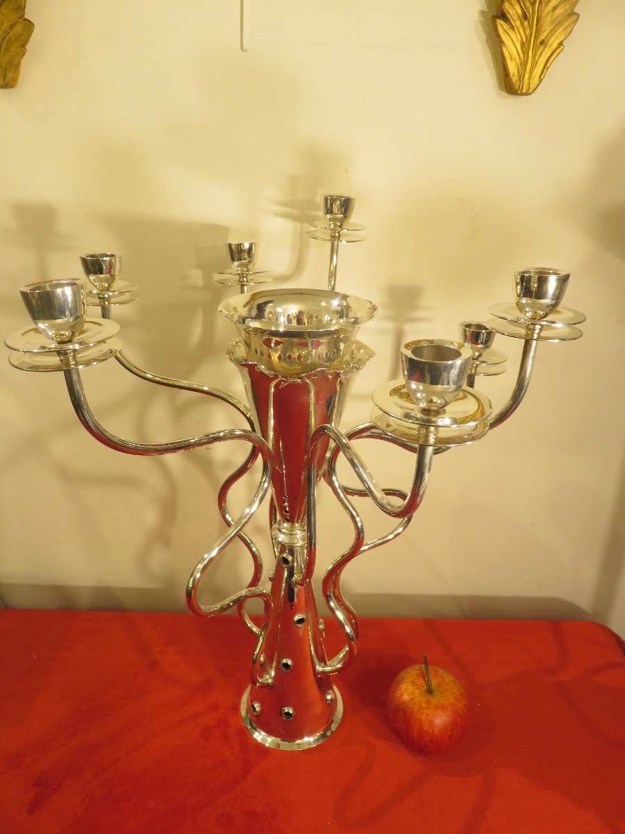 Candlestick With Seven Branches In Silver Metal, Model -photo-2