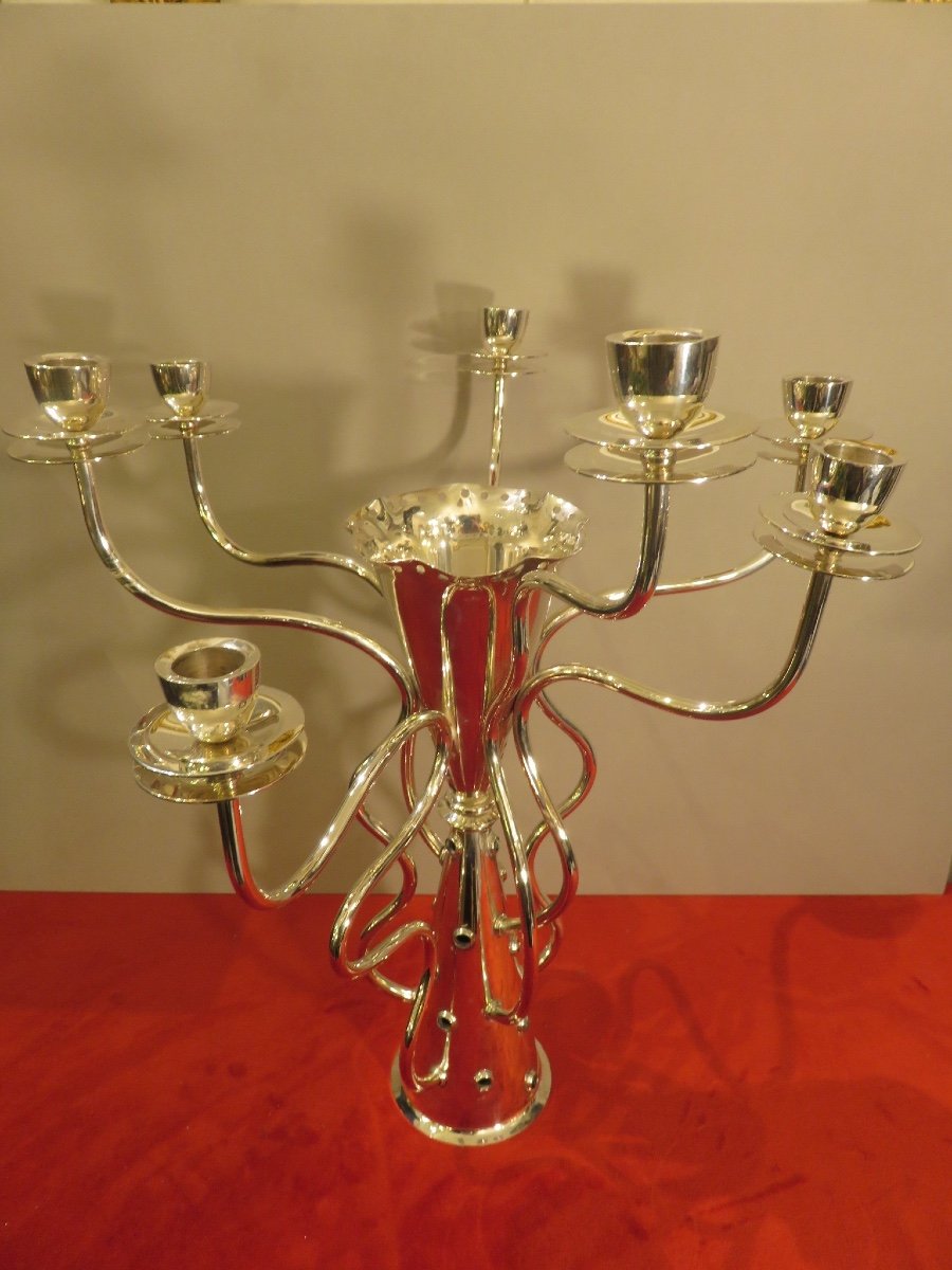 Candlestick With Seven Branches In Silver Metal, Model -photo-1