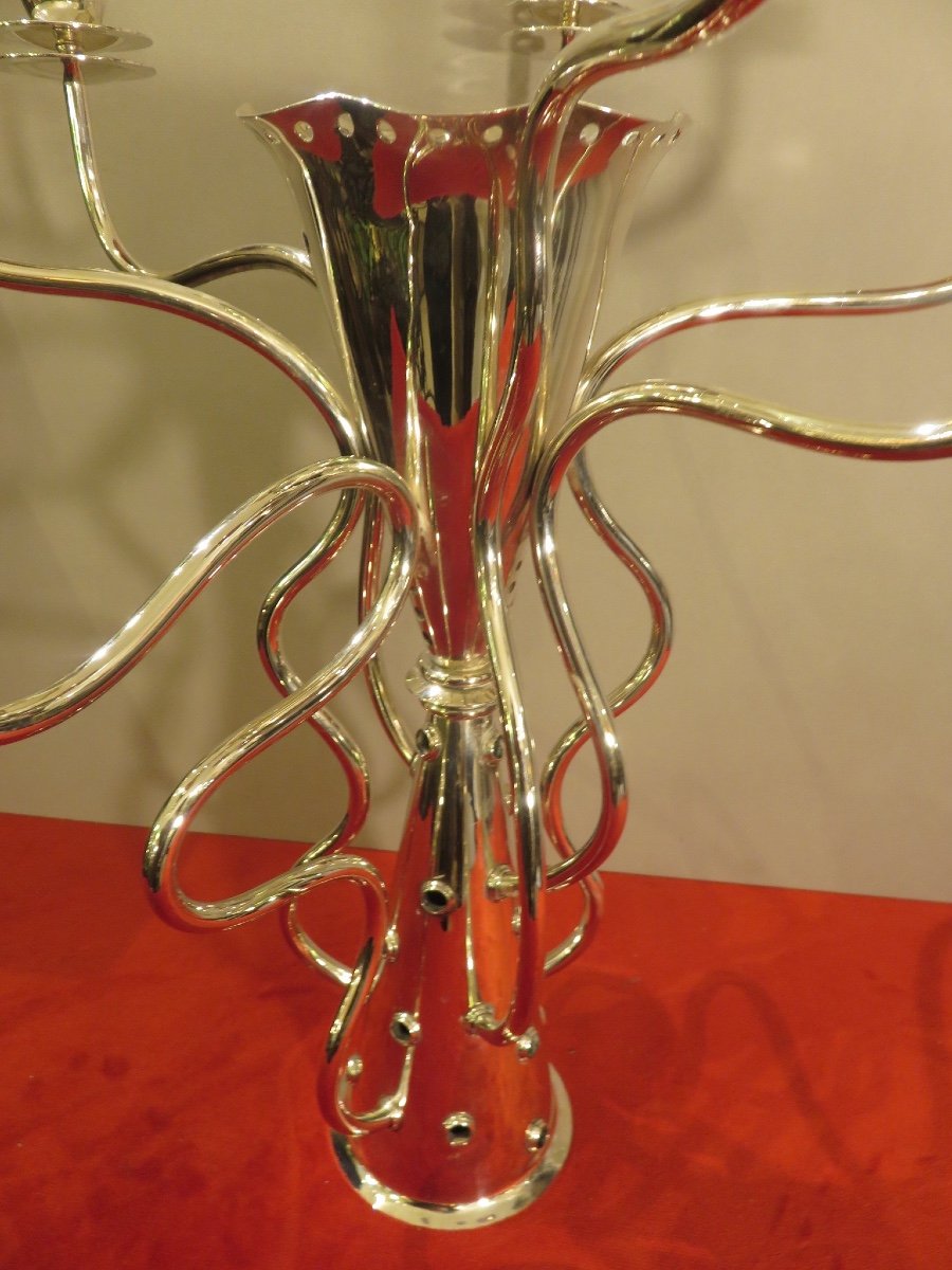 Candlestick With Seven Branches In Silver Metal, Model -photo-2