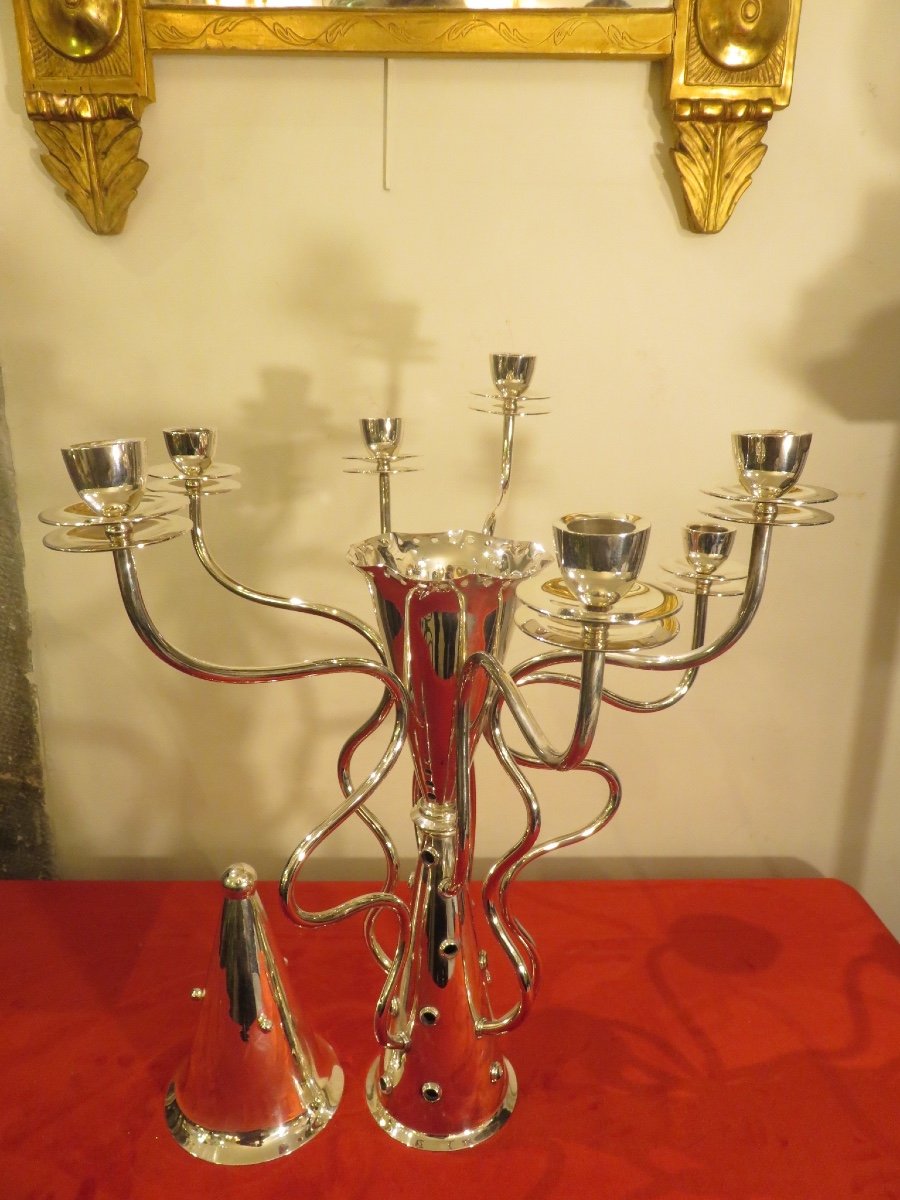 Candlestick With Seven Branches In Silver Metal, Model -photo-5