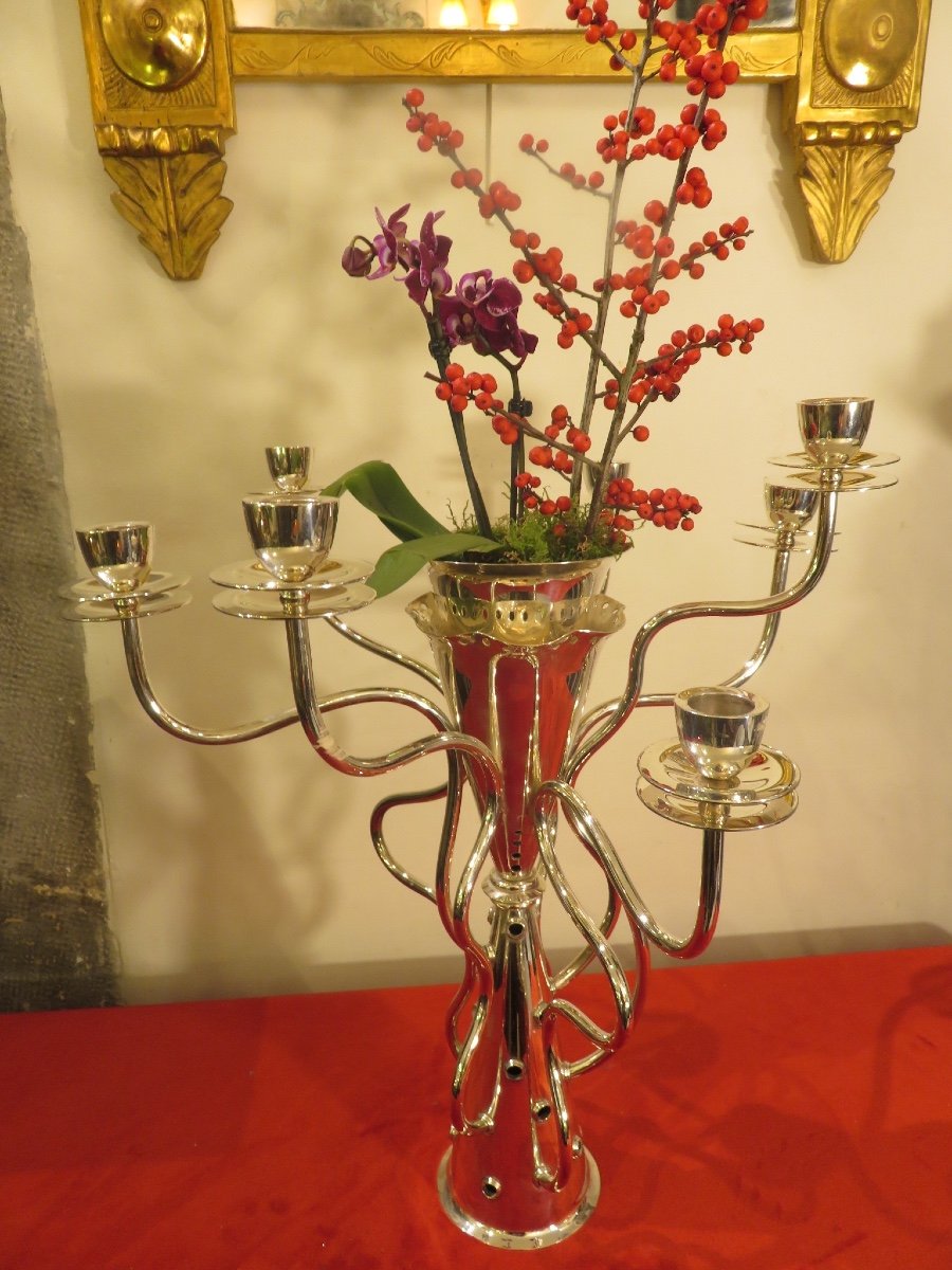 Candlestick With Seven Branches In Silver Metal, Model -photo-6