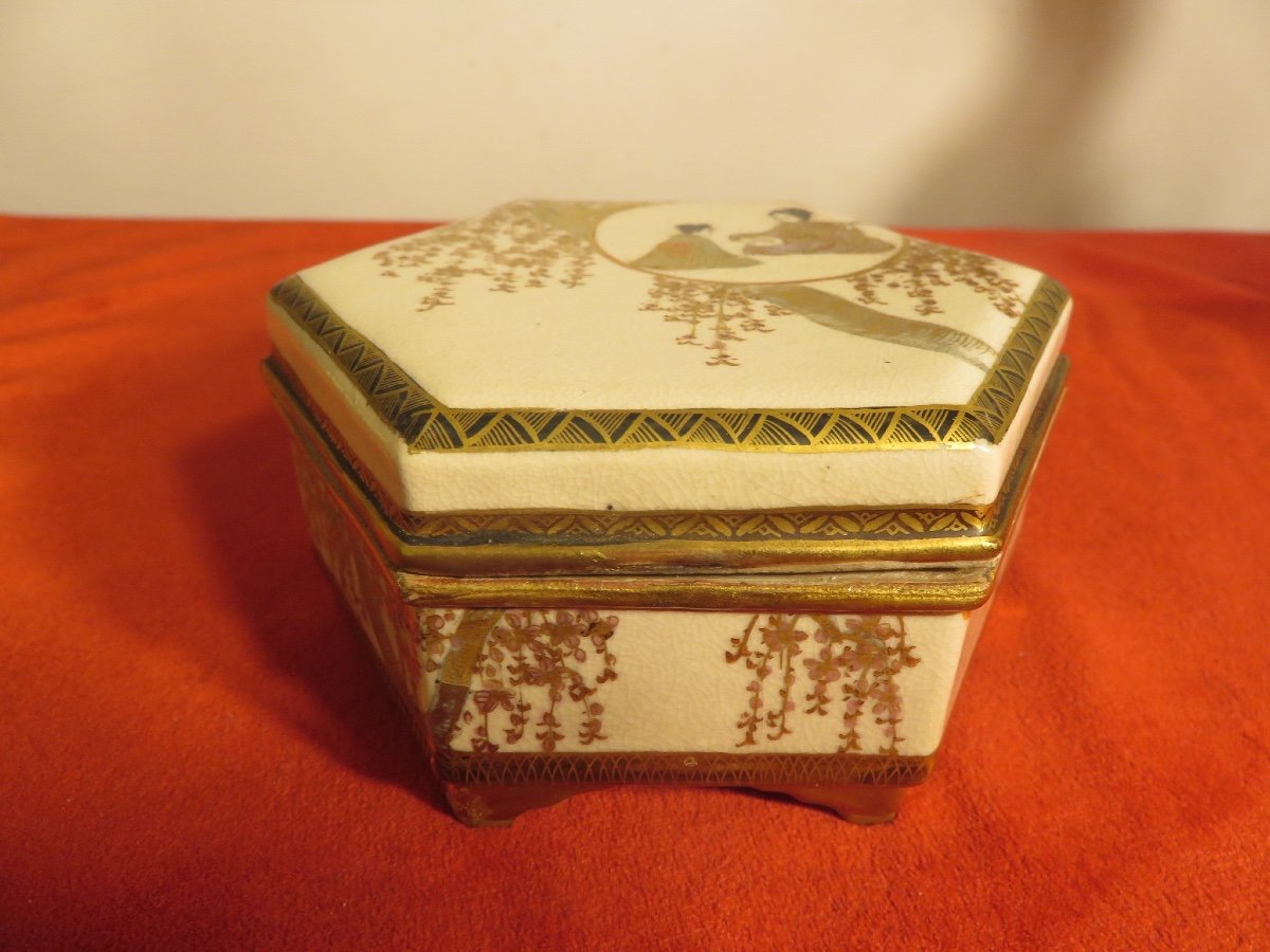 Polychrome And Gold Satsuma Earthenware Box Meiji Period (1862-1912)-photo-4