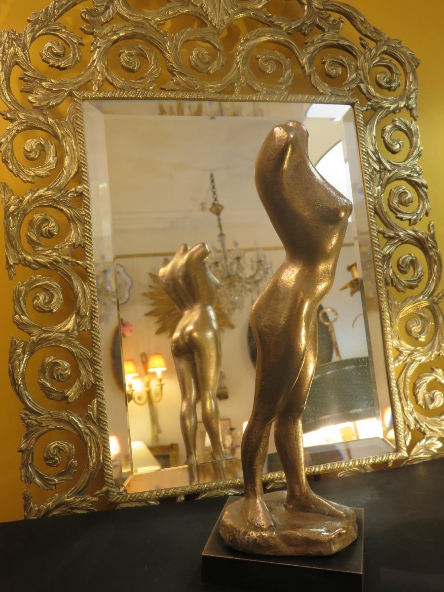 Sculpture en bronze doré , nu féminin acéphale de G.Vieillevie (1939 - 1992 )-photo-4