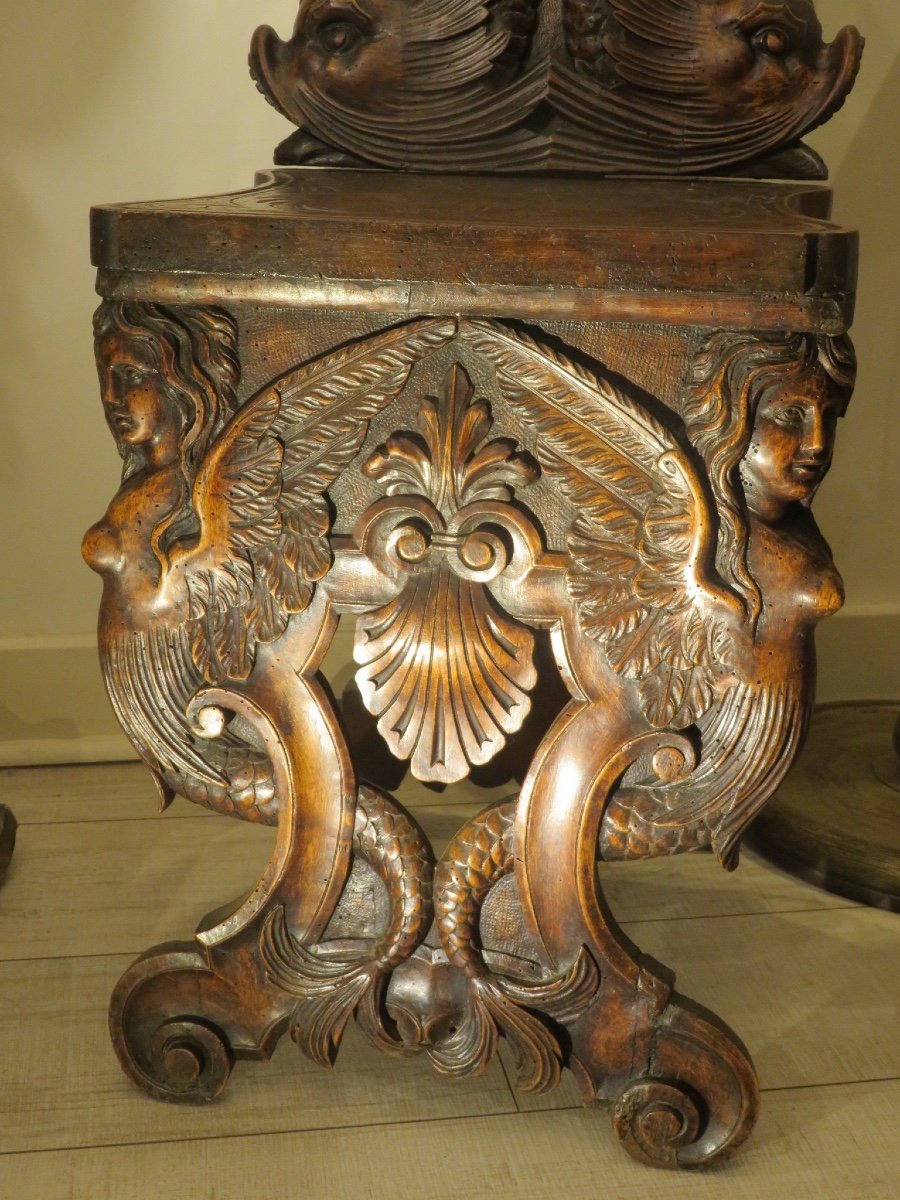Carved Chair In The Renaissance Style, Of Italian Origin At The Beginning Of The 19th Century In Solid Walnut-photo-3