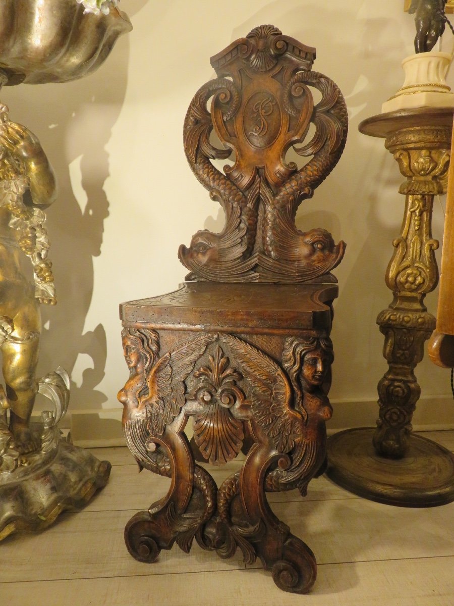 Carved Chair In The Renaissance Style, Of Italian Origin At The Beginning Of The 19th Century In Solid Walnut-photo-5